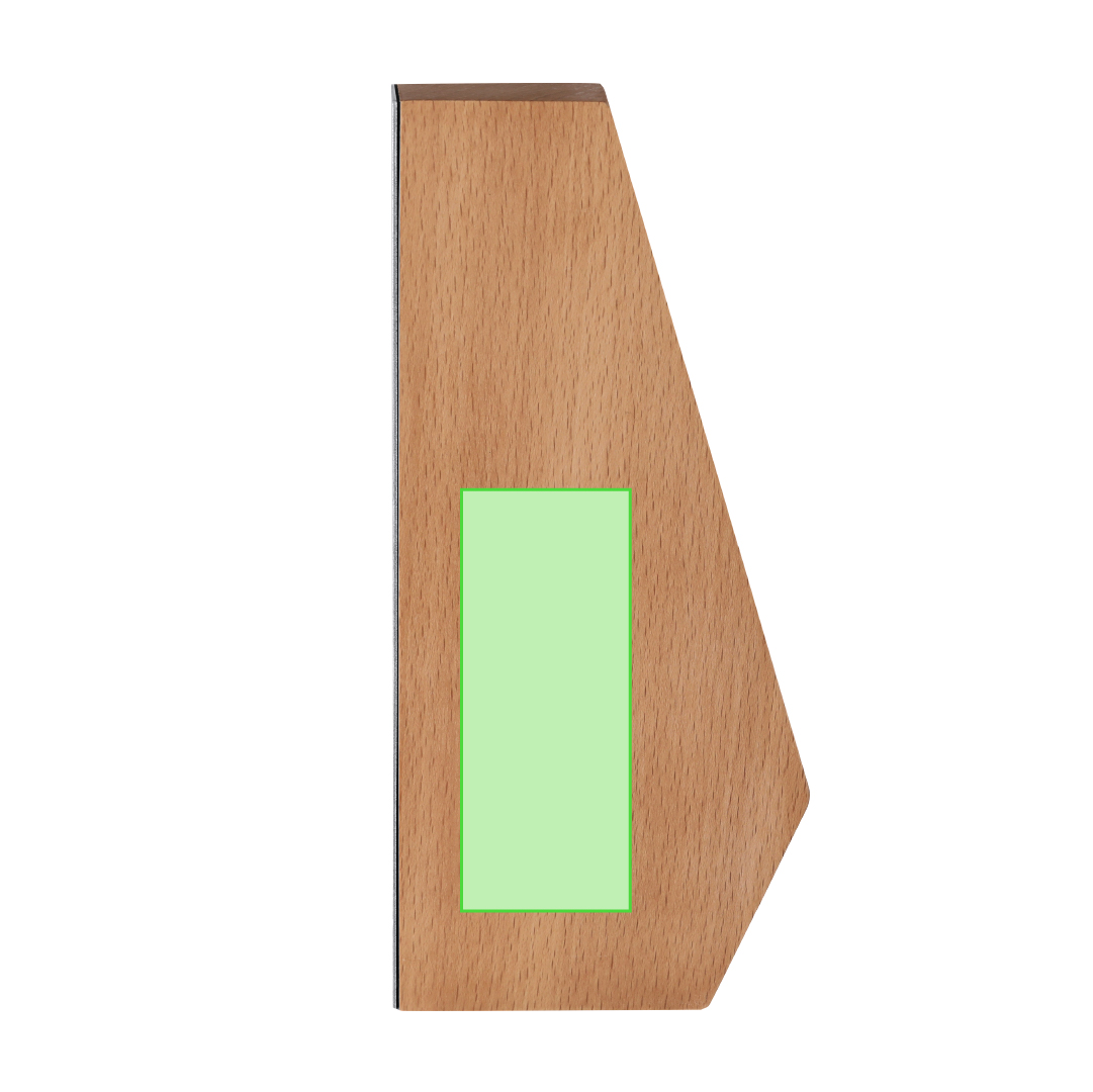 Placa trofeo de aluminio reciclado certificado con base de madera 10×22 cm