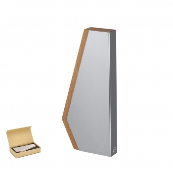 Placa trofeo de aluminio reciclado certificado con base de madera 10×22 cm