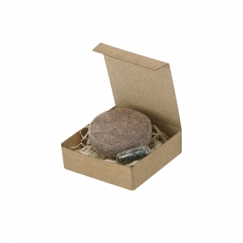 Pack plantable de cartón reciclado con cápsula de semillas y pastilla de sustrato