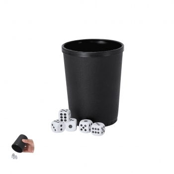 Juego de 5 dados con cubilete de PP textura rugosa