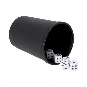 Juego de 5 dados con cubilete de PP textura rugosa