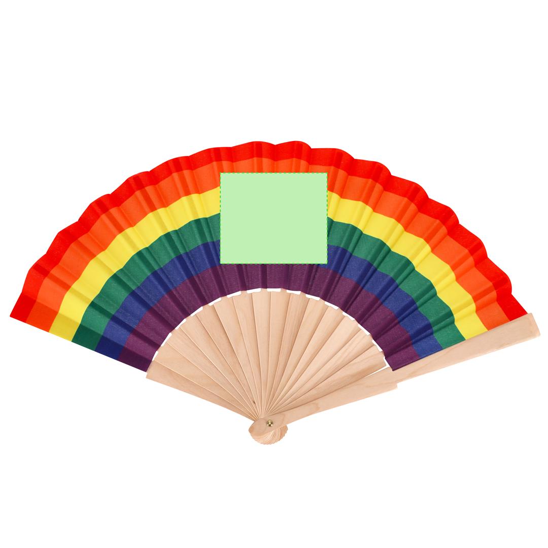 Abanico Rainbow de tela multicolor con varillas de madera natural 42×23 cm