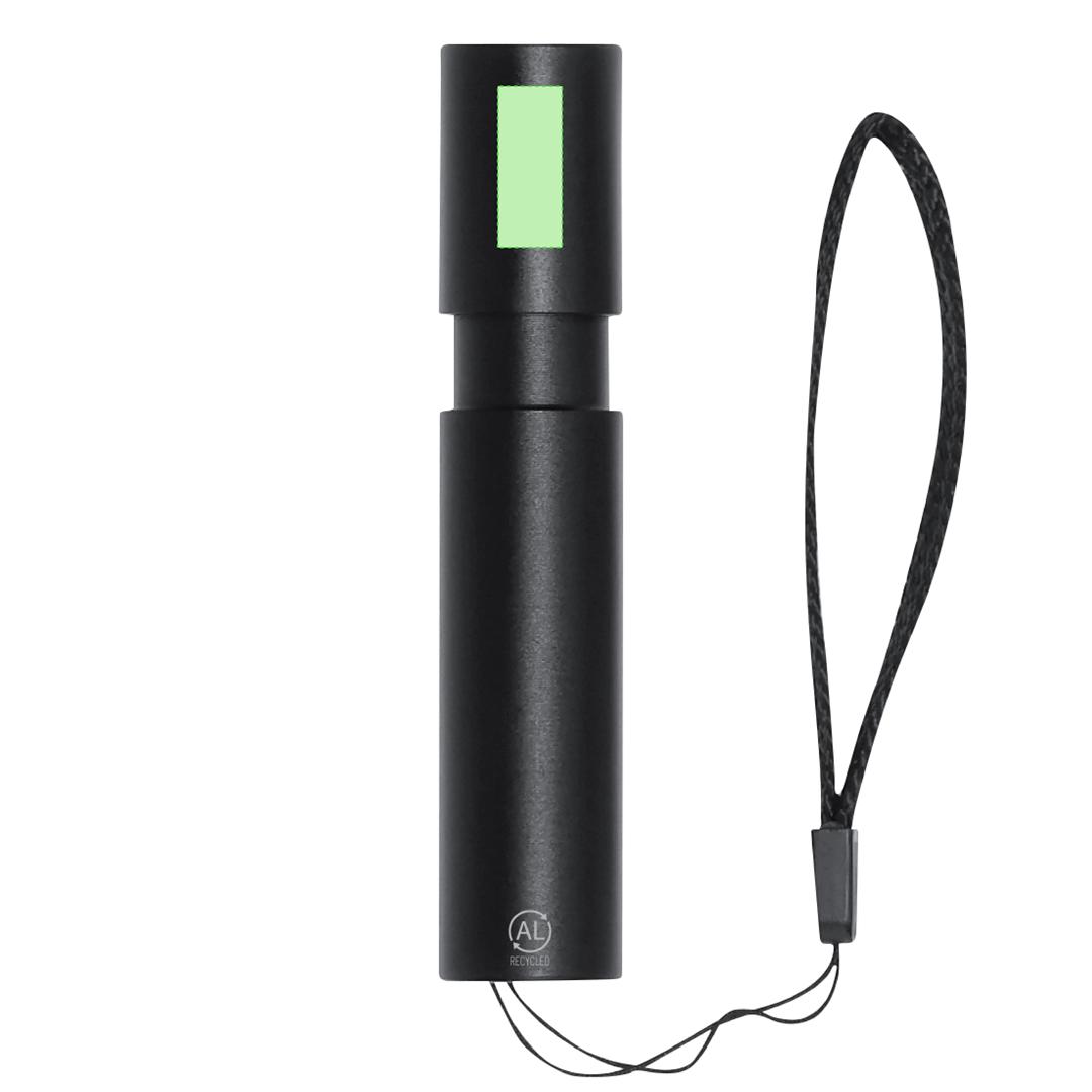 Linterna de aluminio reciclado con zoom 1 luz COB 3 posiciones batería 400 mAh
