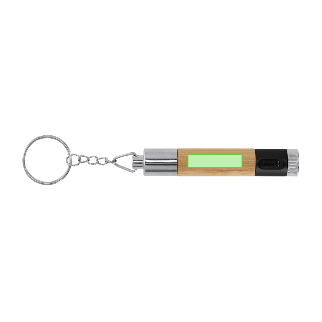 Bolígrafo linterna de bambú y ABS 1 LED con anilla metálica pilas incluidas 8,5 cm