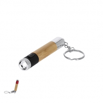 Bolígrafo linterna de bambú y ABS 1 LED con anilla metálica pilas incluidas 8,5 cm