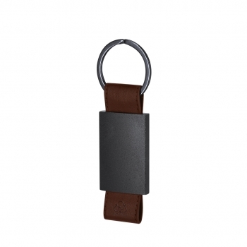 Llavero de PU reciclado con cuerpo negro mate y cinta en color a juego