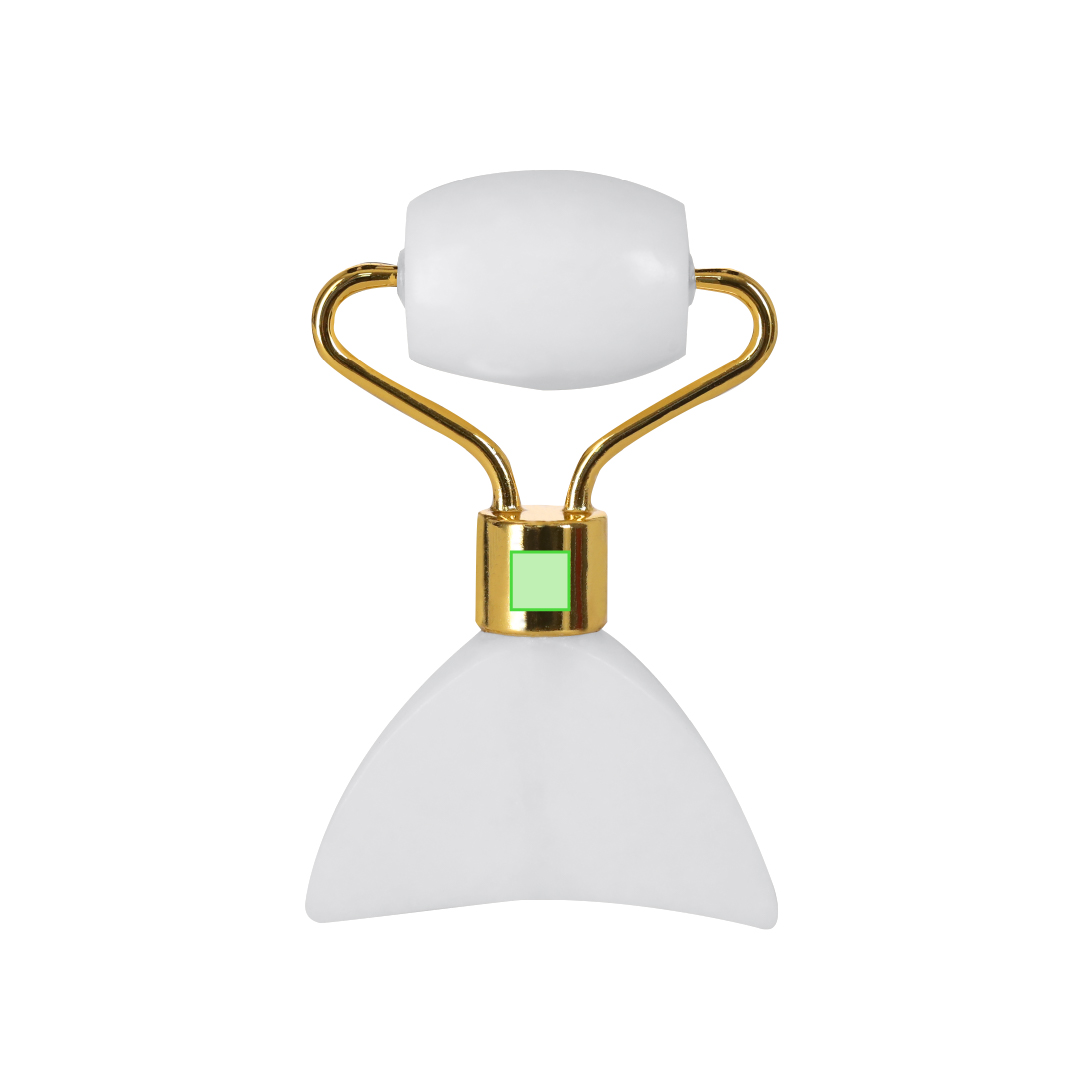 Rodillo masajeador facial de piedra jade blanca con cilindro para el rostro