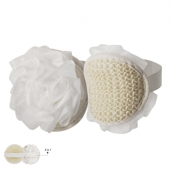 Esponja exfoliante 2 en 1 de fibra PE con lado suave y lado exfoliante