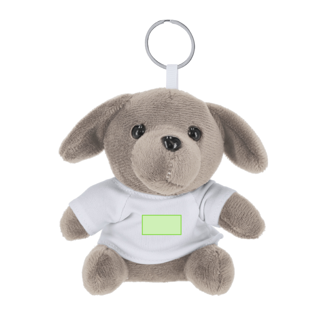 Llavero perrito de peluche con camiseta personalizable anilla metálica