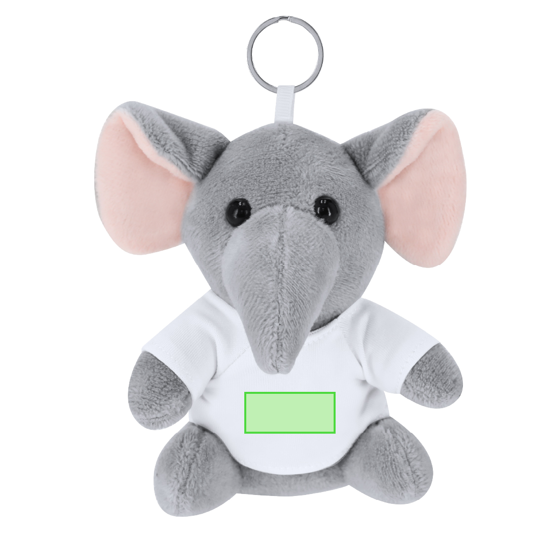 Llavero elefante de peluche con camiseta personalizable anilla metálica