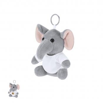Llavero elefante de peluche con camiseta personalizable anilla metálica