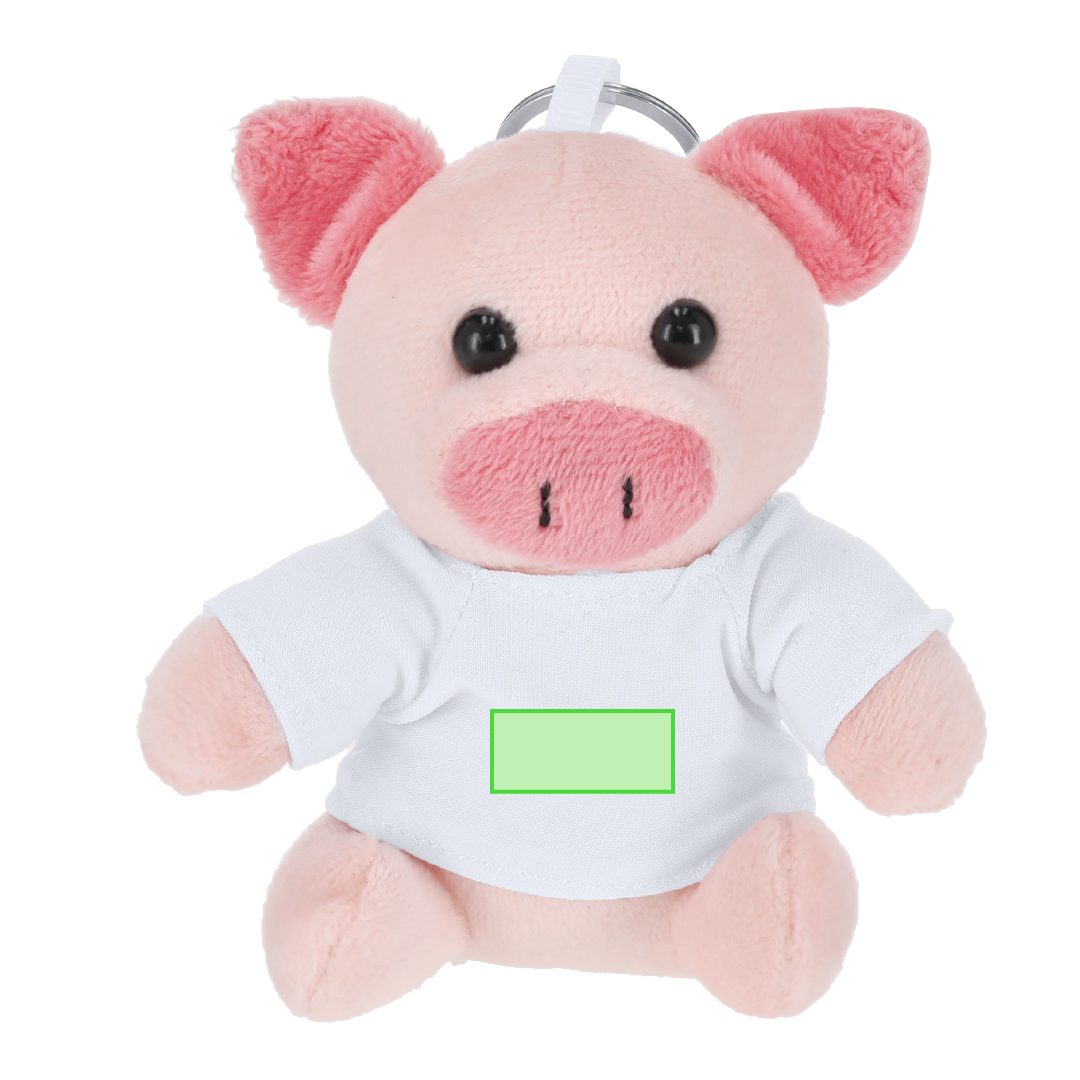 Llavero cerdito de peluche con camiseta personalizable anilla metálica