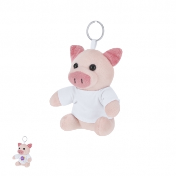 Llavero cerdito de peluche con camiseta personalizable anilla metálica