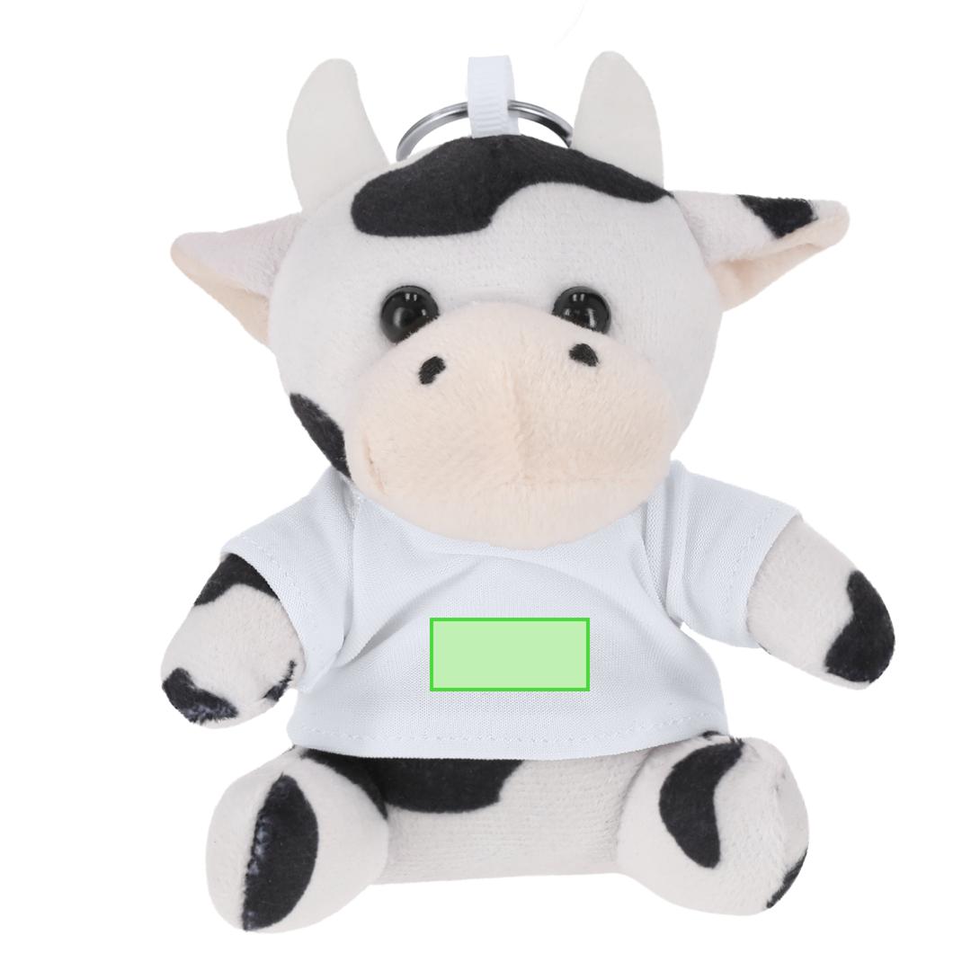 Llavero vaca de peluche con camiseta personalizable anilla metálica