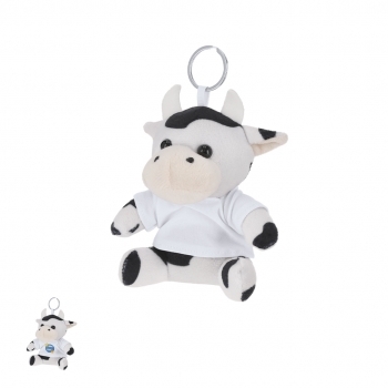 Llavero vaca de peluche con camiseta personalizable anilla metálica