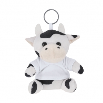 Llavero vaca de peluche con camiseta personalizable anilla metálica