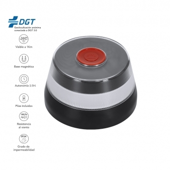 Luz emergencia V16 geolocalizada DGT 12 LEDs magnética 3 pilas AA homologada
