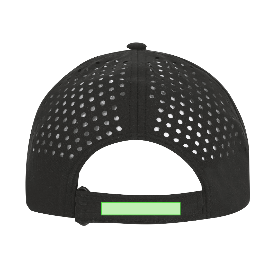 Gorra 5 paneles de microfibra con parte trasera perforada para óptima transpirabilidad y cierre de velcro