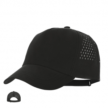 Gorra 5 paneles de microfibra con parte trasera perforada para óptima transpirabilidad y cierre de velcro