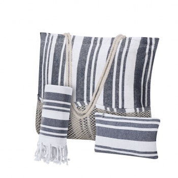 Set de bolsa, neceser y pareo en algodón 180 g/m² con diseño de rayas para escapadas vacacionales