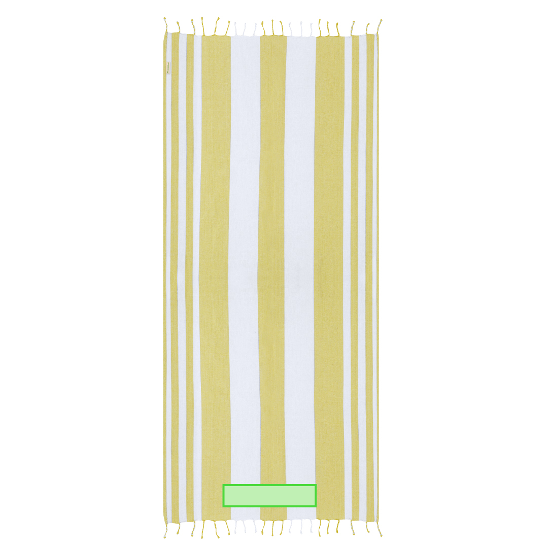 Pareo toalla de algodón reciclado y RPET 180 g/m² (180x90 cm) con diseño de rayas blancas y flecos