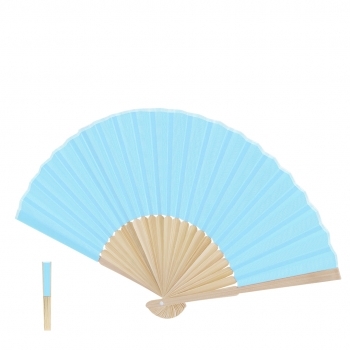 Abanico de línea nature con varillas de bambú y tela de poliéster 190T — diseño esencial sin accesorios (38x21 cm)