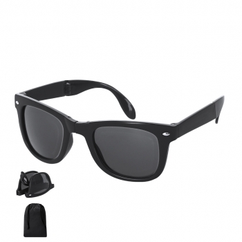 Gafas de sol plegables UV400 con montura brillante y funda a juego de poliéster suave con cierre de cordones — novedad sublimable