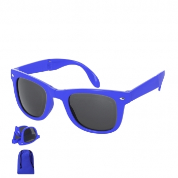 Gafas de sol plegables UV400 con montura brillante y funda a juego de poliéster suave con cierre de cordones — novedad sublimable