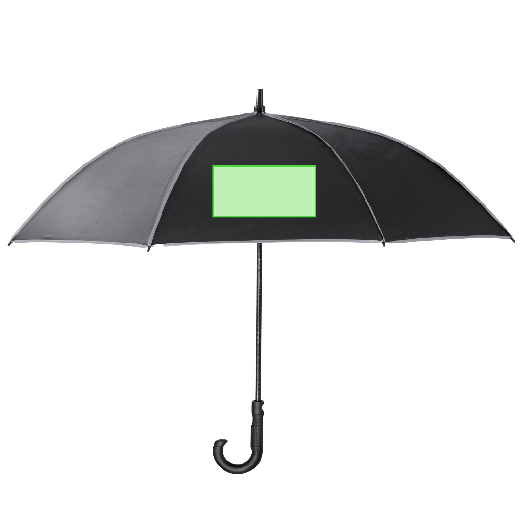 Paraguas antiviento en RPET 190T con diseño negro con ribetes reflectantes, apertura automática y funda con correa — novedad