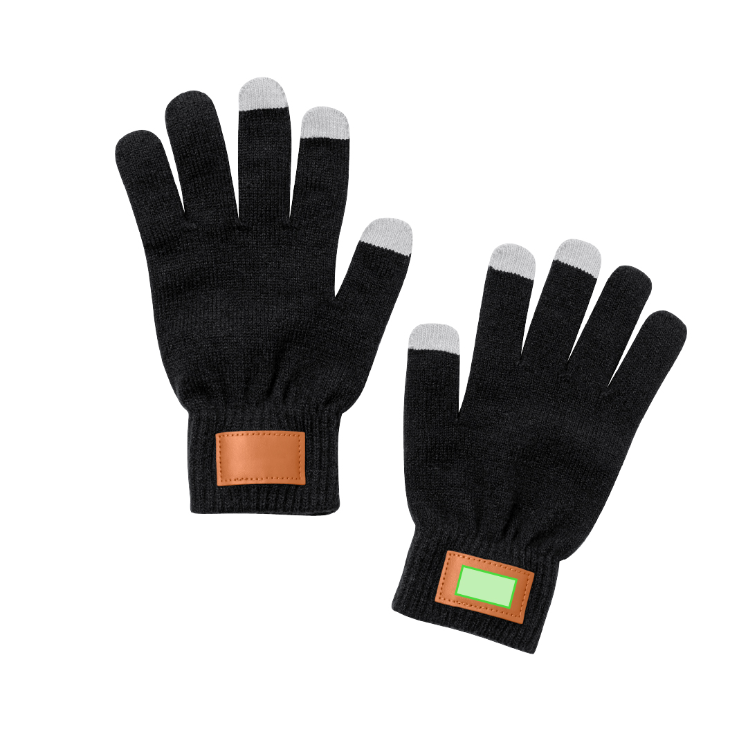 Set de 3 piezas: gorro, bufanda y guantes táctiles en acrílico con etiqueta cosida en PU — en elegante caja negra