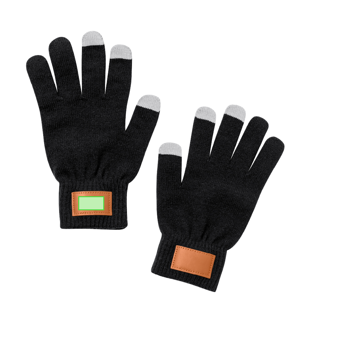 Set de 3 piezas: gorro, bufanda y guantes táctiles en acrílico con etiqueta cosida en PU — en elegante caja negra