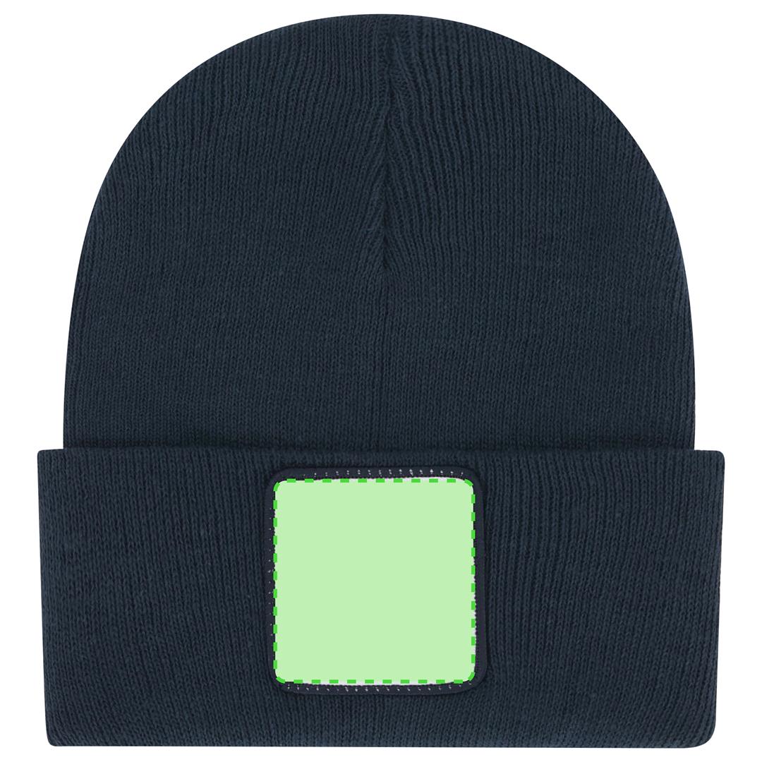 Gorro elástico de punto de acrílico con dobladillo y parche frontal blanco diseñado para sublimación