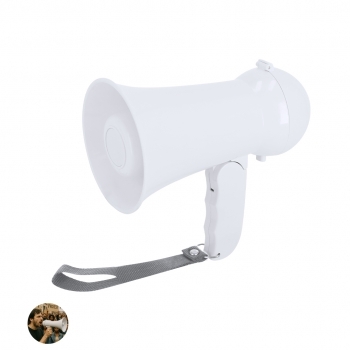 Megáfono plegable de ABS con sirena, grabadora, control de volumen y asa plegable con correa — 4 pilas AA