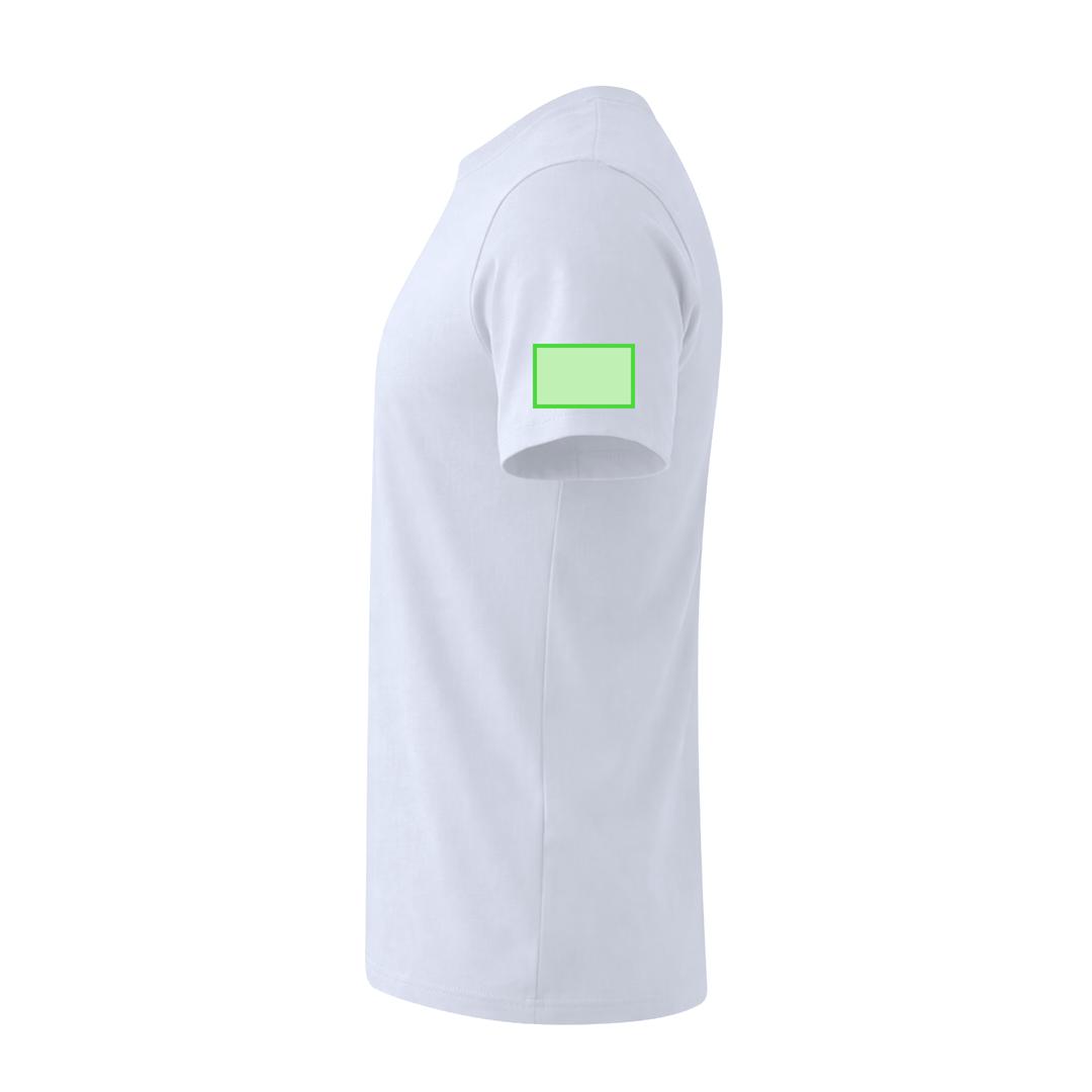 Camiseta Epika adulto blanca — 100% algodón Ring Spun 150 g/m², tejido tubular con cuello canalé 1x1, compatible con serigrafía full-color