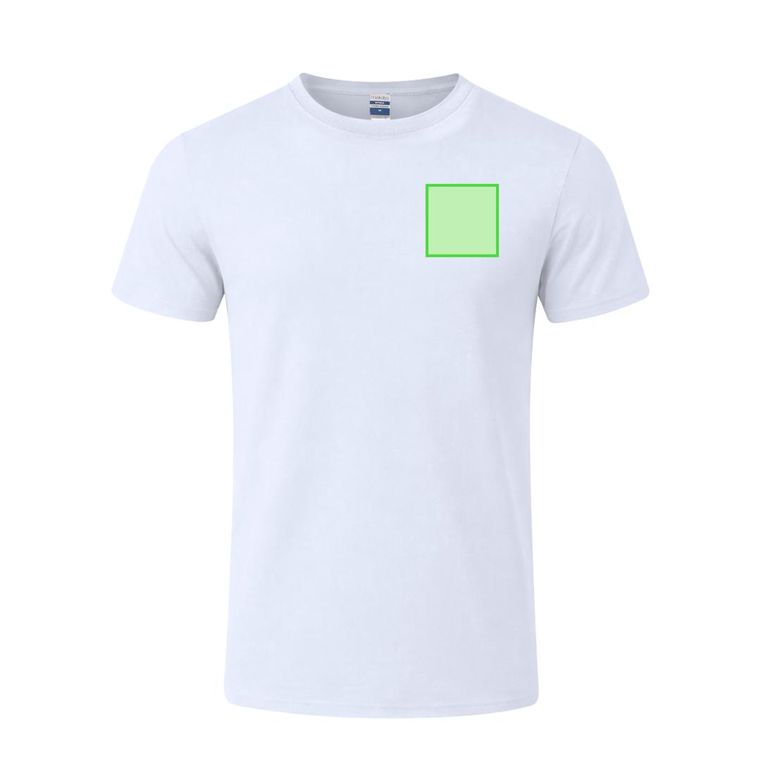 Camiseta Epika adulto blanca — 100% algodón Ring Spun 150 g/m², tejido tubular con cuello canalé 1x1, compatible con serigrafía full-color