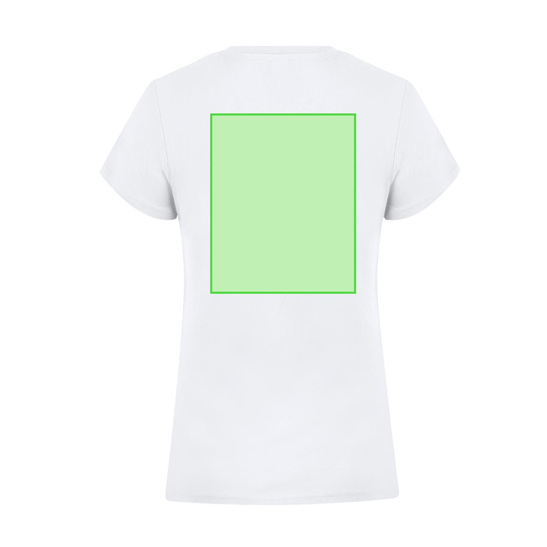 Camiseta Epika mujer blanca — 100% algodón Ring Spun 150 g/m², fit femenino con costuras laterales y cuello canalé 1x1