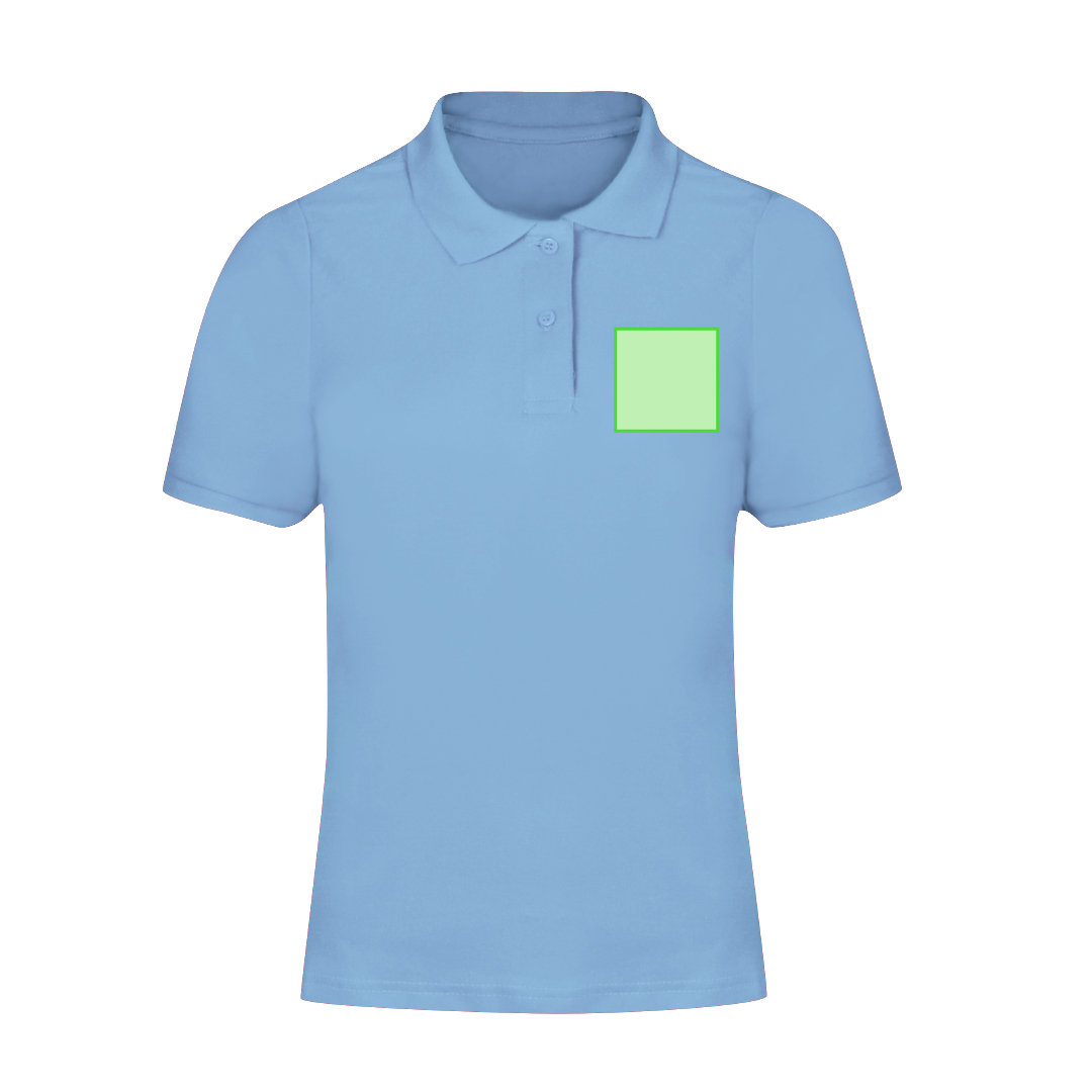 Polo Charles mujer color — 100% algodón Ring Spun piqué 180 g/m², fit femenino con tapeta 2 botones mate y ribetes acanalados