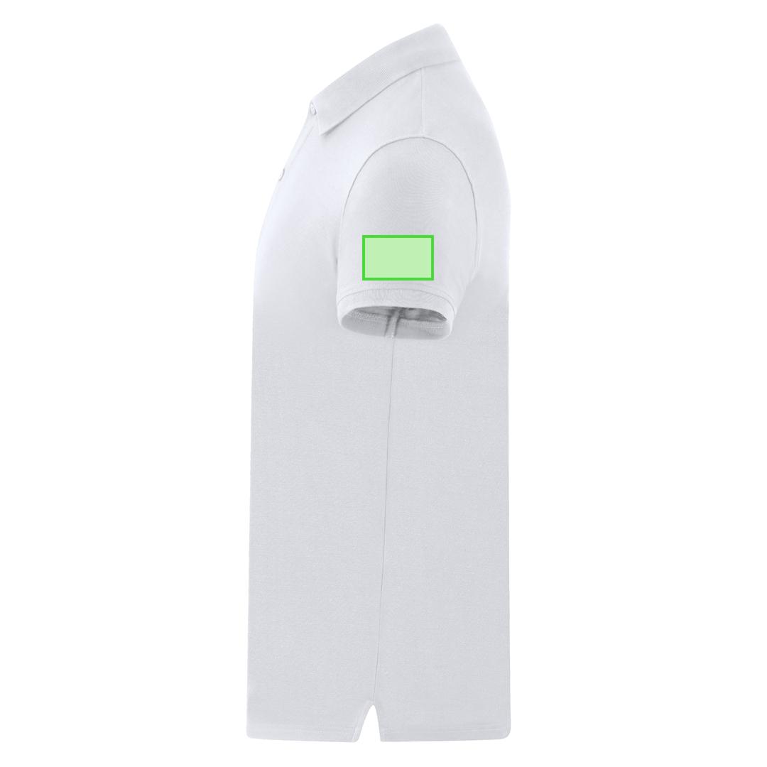 Polo Charles adulto blanco — 100% algodón Ring Spun piqué 180 g/m², tapeta 2 botones mate, ribetes acanalados, compatible con DTF1
