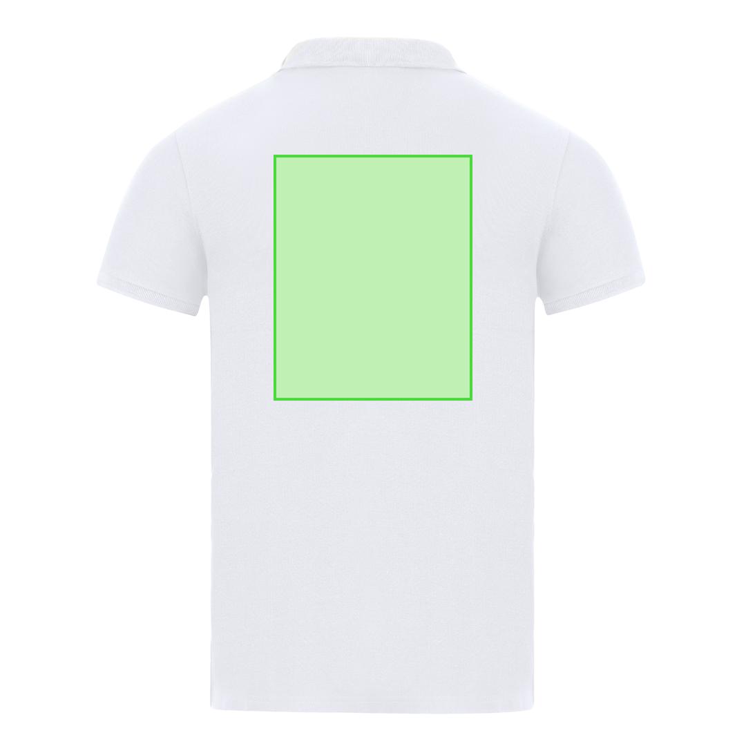 Polo Charles adulto blanco — 100% algodón Ring Spun piqué 180 g/m², tapeta 2 botones mate, ribetes acanalados, compatible con DTF1