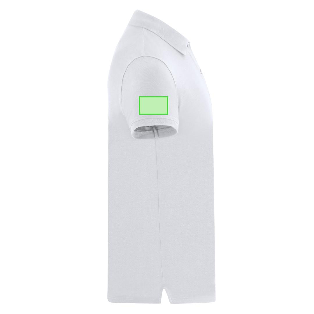 Polo Charles adulto blanco — 100% algodón Ring Spun piqué 180 g/m², tapeta 2 botones mate, ribetes acanalados, compatible con DTF1