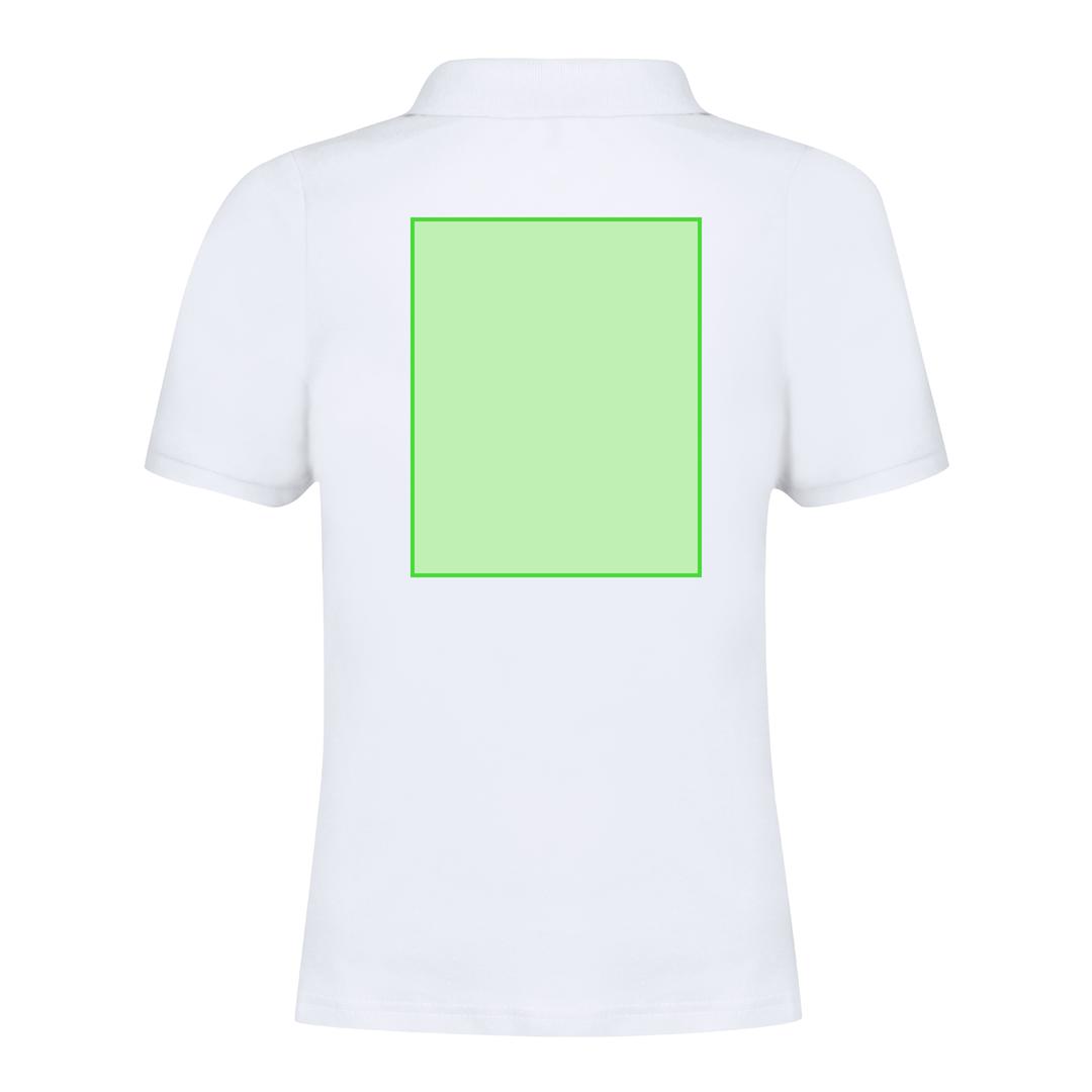 Polo Charles mujer blanco — 100% algodón Ring Spun piqué 180 g/m², fit femenino con tapeta 2 botones mate y ribetes acanalados