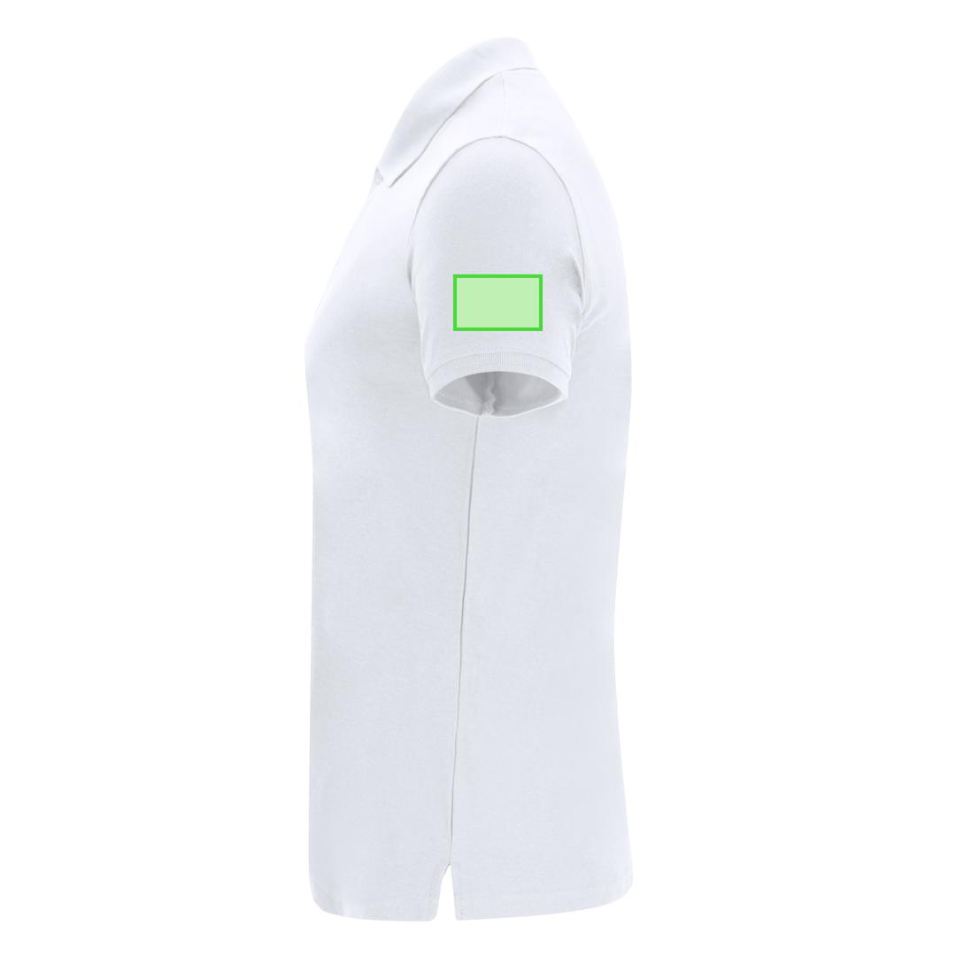 Polo Charles mujer blanco — 100% algodón Ring Spun piqué 180 g/m², fit femenino con tapeta 2 botones mate y ribetes acanalados
