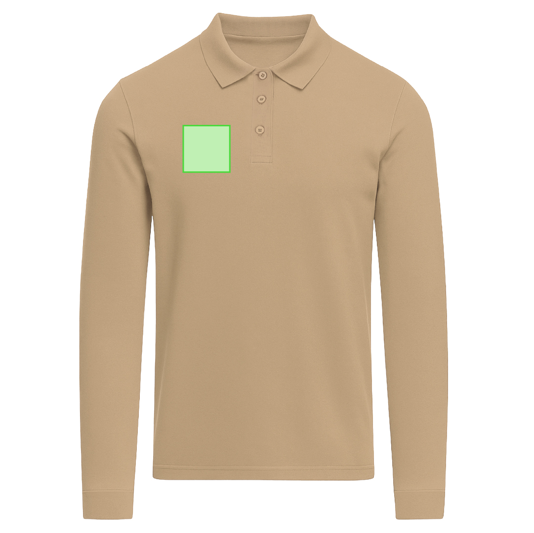 Polo Charlot adulto manga larga color — 100% algodón Ring Spun piqué 220 g/m², cuello y puños con elastano canalé 1x1, tapeta 3 botones
