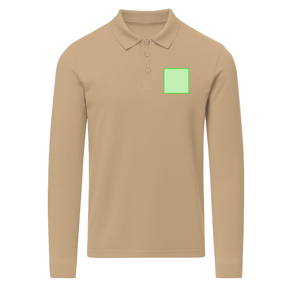 Polo Charlot adulto manga larga color — 100% algodón Ring Spun piqué 220 g/m², cuello y puños con elastano canalé 1x1, tapeta 3 botones