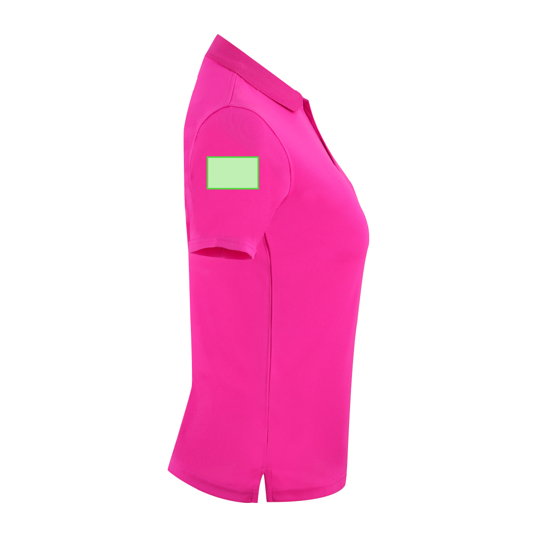 Polo técnico Tecnic Plus mujer — 100% poliéster piqué 180 g/m² con Cool Dry, fit femenino, tapeta 3 botones y aperturas laterales