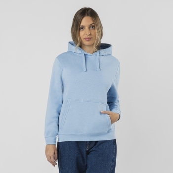 Sudadera Draco mujer con capucha — 60% algodón / 40% poliéster felpa perchada 280 g/m², bolsillo canguro, cordón con ojales metálicos, fit femenino