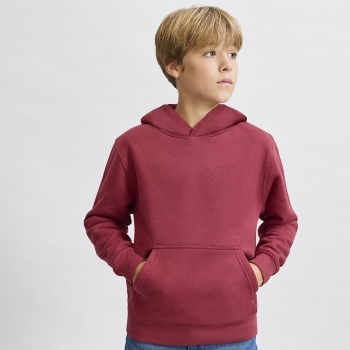 Sudadera Draco niño con capucha — 60% algodón / 40% poliéster felpa perchada 280 g/m², bolsillo canguro, capucha doble tejido, tallas infantiles