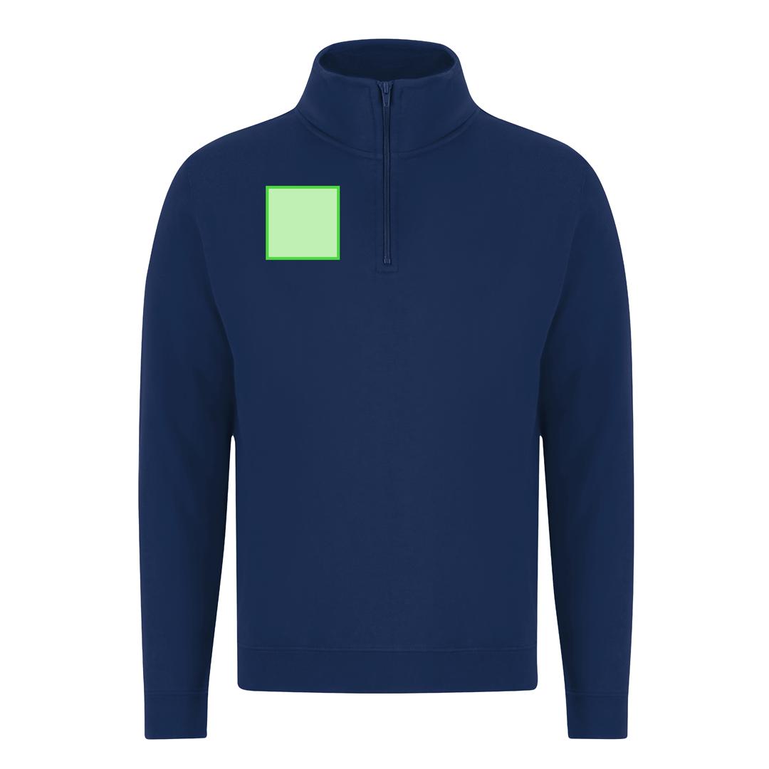 Sudadera Galaxy adulto media cremallera — 60% algodón / 40% poliéster felpa perchada 280 g/m², cuello alto doble forrado, DTF1