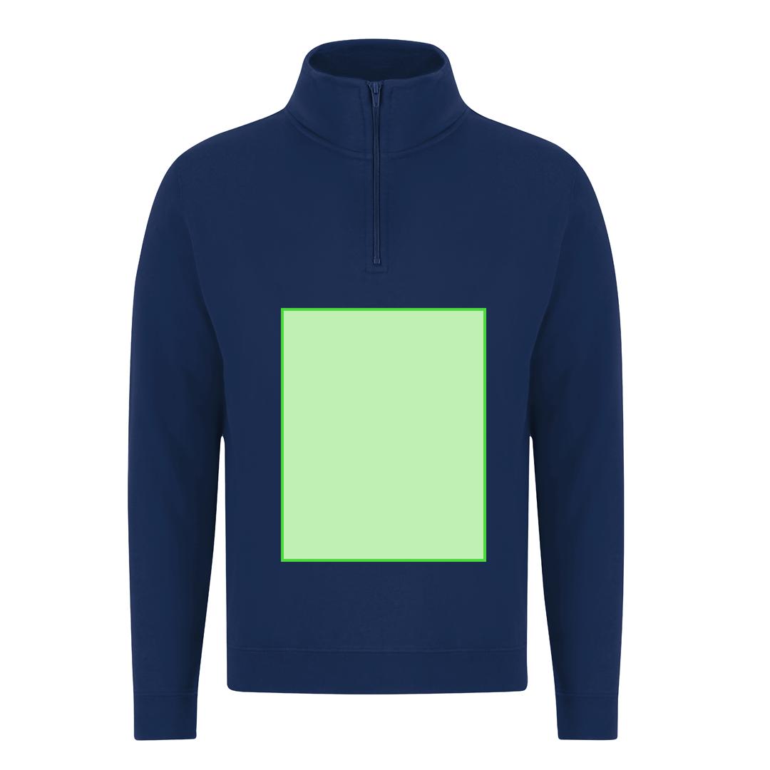 Sudadera Galaxy adulto media cremallera — 60% algodón / 40% poliéster felpa perchada 280 g/m², cuello alto doble forrado, DTF1