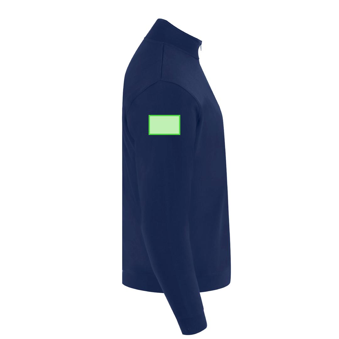 Sudadera Galaxy adulto media cremallera — 60% algodón / 40% poliéster felpa perchada 280 g/m², cuello alto doble forrado, DTF1